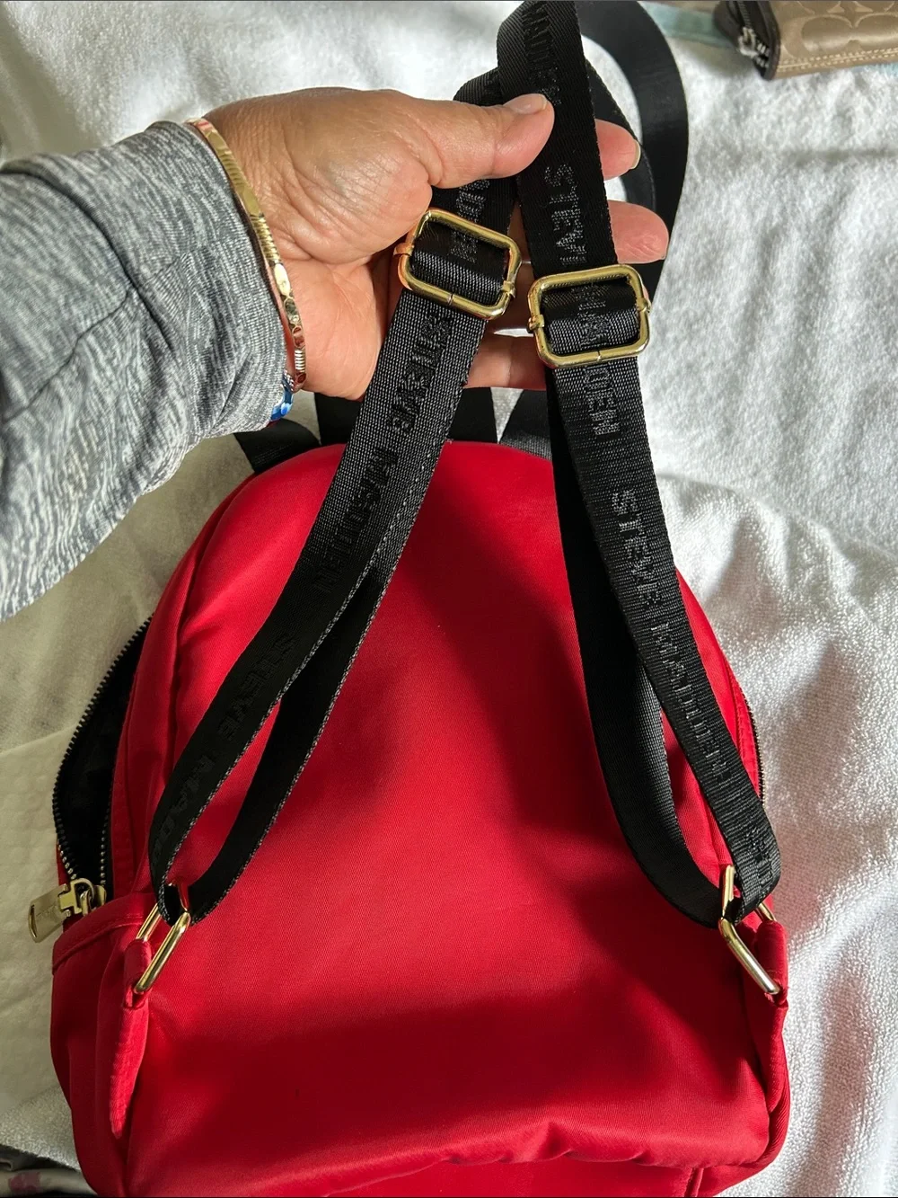 Steve Madden Red Mini Backpack with Black Strap